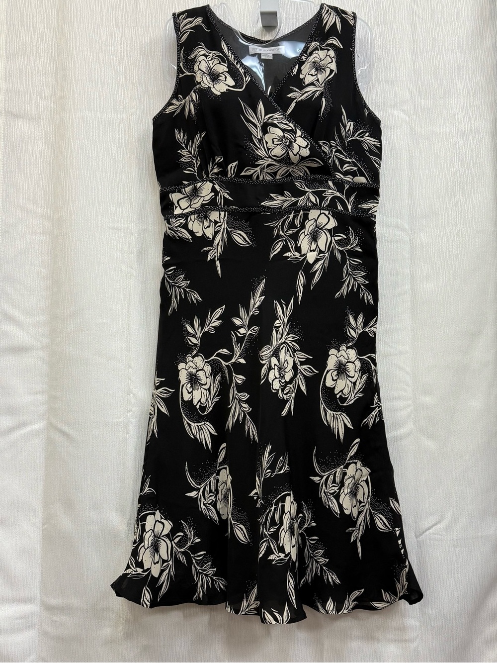 Petite Sophisticate Black & Cream Floral Wrap Dress